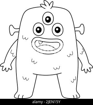 Page de coloriage de monstre à trois yeux pour enfants Illustration de Vecteur