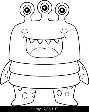 Page de coloriage à trois yeux Monster pour enfants Illustration de Vecteur