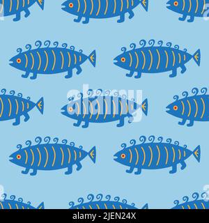 Motif sans couture avec jolis poissons sur fond bleu. Illustration de Vecteur