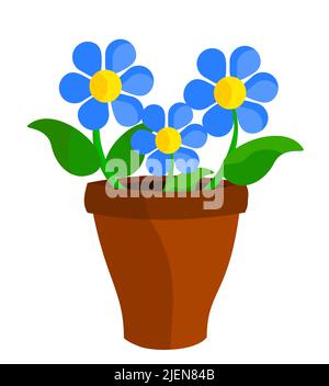 Trois fleurs bleues en pot de fleurs Illustration de Vecteur