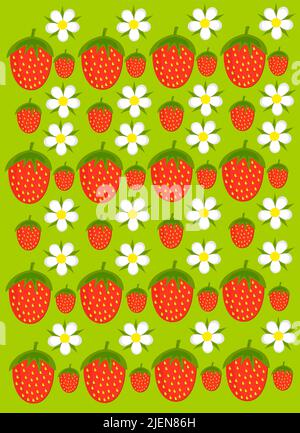 Fond de fraise coloré - fruits et fleurs dans le jardin Illustration de Vecteur