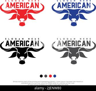 Logo de tête de buffle américain avec quelques variations de couleur et design Silhouette Illustration de Vecteur