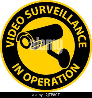 Attention : panneau de surveillance vidéo en fonctionnement arrière-plan blanc Illustration de Vecteur