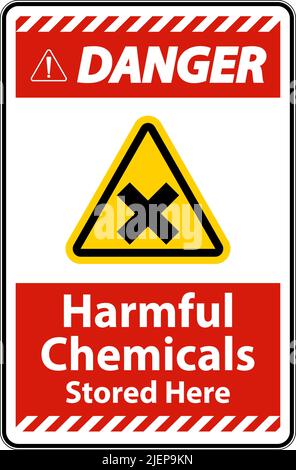 Danger produits chimiques dangereux stockés ici panneau sur fond blanc Illustration de Vecteur