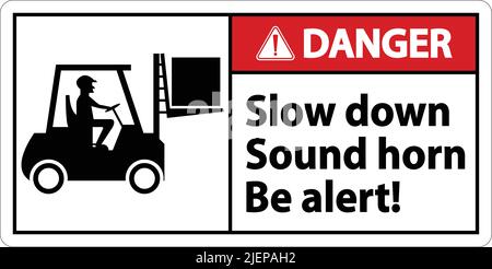 Danger - signal sonore de ralentissement à 2 voies sur fond blanc Illustration de Vecteur