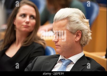 La Haye, pays-Bas. Portrait de Monsieur Geert Wilders, chef politique de la droite et de l'Alt droite du Parti PVV lors du débat parlementaire en 2nd Chambre du Parlement néerlandais. Banque D'Images