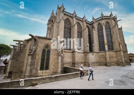 Détails gothiques de la Basilique Saint Nazaire à l'intérieur de la cité à Carcassonne Banque D'Images