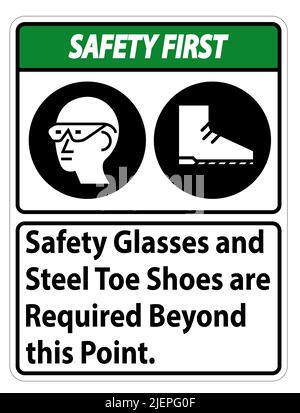 Des lunettes de sécurité et des chaussures à bout en acier sont requises au-delà de ce point Illustration de Vecteur