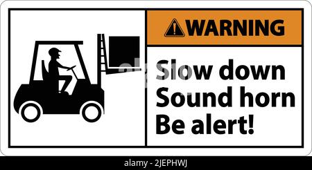 Avertissement : signal d'avertisseur sonore de ralentissement à 2 directions sur fond blanc Illustration de Vecteur