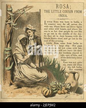 Petite fille anglaise et sa nounou indienne ayah, victorienne, 1880s, 19th siècle. Rosa le petit cousin de l'Inde Banque D'Images