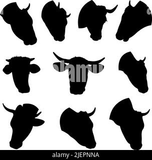 Illustration de différentes têtes de vache isolées sur blanc Illustration de Vecteur