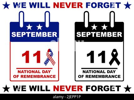 Calendrier de la Journée nationale du souvenir 9/11 isolé sur blanc. 11 septembre 2001 Illustration de Vecteur