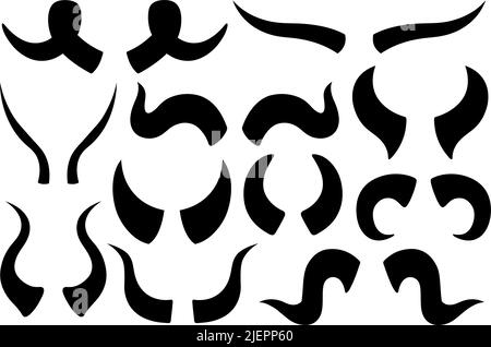 Collection de différentes cornes animales isolées sur blanc Illustration de Vecteur
