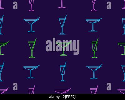 Motif sans couture avec icône cocktail dans un style art de la ligne. Cocktails alcoolisés avec une paille. Cocktails multicolores pour l'impression, les bannières et le bal Illustration de Vecteur