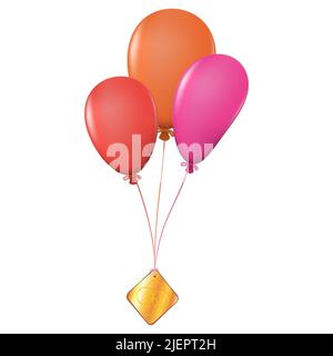 Jeton non fongible doré abstrait NFT sur un bouquet de ballons isolés sur fond blanc. Distribution gratuite de NFT à collectionner. Concept AirDrop. VVecto Illustration de Vecteur