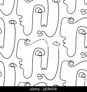 Une ligne en dessinant une face abstraite sans couture Illustration de Vecteur