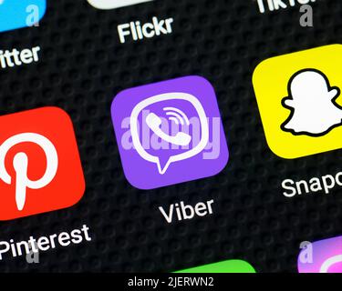 Application Viber sur un smartphone, gros plan Banque D'Images