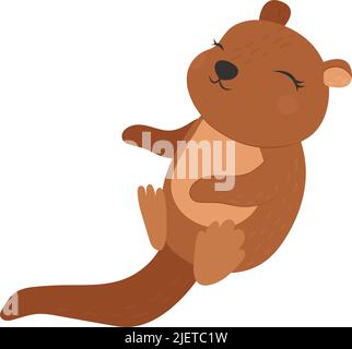 Sea Otter Clipart dans un joli dessin animé Happy clip Art Sea Otter. Illustration vectorielle d'un animal pour autocollants, invitation de douche de bébé, tirages pour Illustration de Vecteur