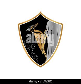Illustration sur le thème des armoiries avec une belle silhouette de woodpeker. Illustration de Vecteur