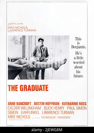 Le Graduate - 1967 affiche du film . Réalisé par Mike Nichols avec Dustin Hoffman et Anne Bancroft Banque D'Images