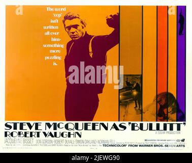 Affiche du film vintage - Bullitt - 1968 thriller d'action néo-noir américain , stars Steve McQueen, Robert Vaughn et Jacqueline Bisset Banque D'Images