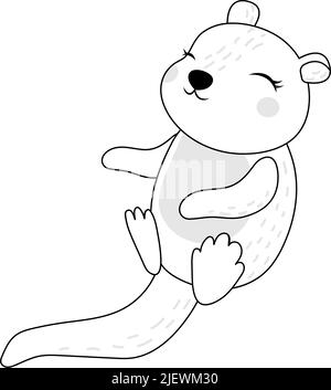 Adorable Clipart otters noir et blanc Illustration de style dessin animé. Dessin animé clip Art Sea Otter coloriage page. Illustration vectorielle d'un animal pour Illustration de Vecteur