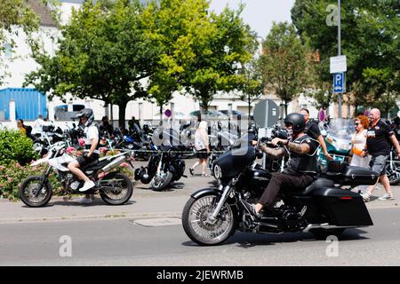 Magic Bikes Rudesheim, l'un des plus grands événements Harley Davidson d'Europe dans la région classée au patrimoine mondial de la vallée du Rhin. Rallye Harley et vélo d'époque, Allemagne Banque D'Images