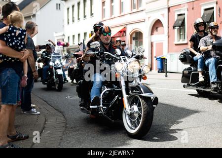 Magic Bikes Rudesheim, l'un des plus grands événements Harley Davidson d'Europe dans la région classée au patrimoine mondial de la vallée du Rhin. Rallye Harley et vélo d'époque, Allemagne Banque D'Images