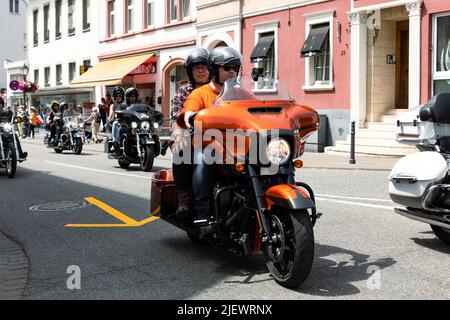 Magic Bikes Rudesheim, l'un des plus grands événements Harley Davidson d'Europe dans la région classée au patrimoine mondial de la vallée du Rhin. Rallye Harley et vélo d'époque, Allemagne Banque D'Images