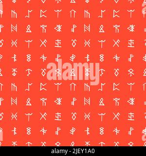 Motif rouge sans couture dessiné à la main avec runes et alphabet rune Illustration de Vecteur