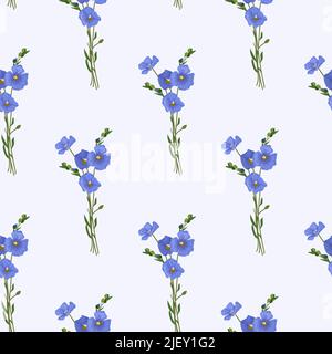 Motif vectoriel sans couture dessiné à la main d'une plante de lin avec des fleurs Illustration de Vecteur