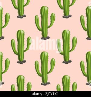 Motif saguaro cactus sans couture dessiné à la main Illustration de Vecteur