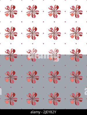 Motif fleuri sans coutures. 60s, 70s fleurs graphiques groovy hippie. Joli motif, motif géométrique quadrillé, tons roses rouges. Transparent Illustration de Vecteur