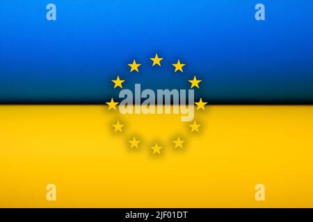 Recentrer l'Union européenne et l'Ukraine. Soutenir et aider l'Ukraine, jour de la Constitution de l'indépendance, jour férié national. Bannière. Europe. Hors foyer. Banque D'Images