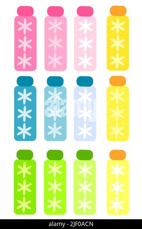 Jeu de bouteilles colorées pour les cosmétiques ou les huiles de spa. Illustration vectorielle Illustration de Vecteur