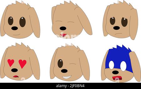 mignon chiot blanc cassé avec 6 émotions Banque D'Images