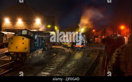 Haworth shunting Yard. La nuit. Banque D'Images