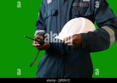 Croiser le marin noir avec un casque et une radio Banque D'Images