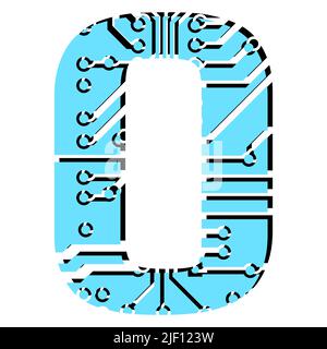 Chiffre 0 perforé avec voies de circuit imprimé isolées sur blanc. Chiffre coloré pour les gros titres du monde numérique moderne. Elément de conception vectoriel. Illustration de Vecteur