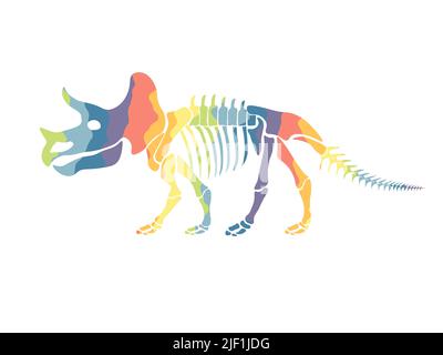 Illustration vectorielle avec squelette de dinosaure arc-en-ciel isolé sur fond blanc. Illustration de Vecteur