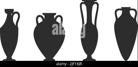 Ensemble silhouettes pour vase. Divers vases anciens en céramique. Des bocaux grecs anciens et des silhouettes d'amphores. Poterie de récipients en argile. Vecteur Illustration de Vecteur