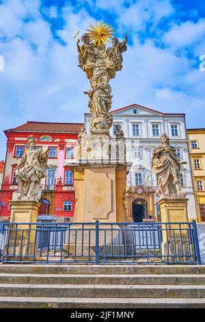 La colonne de la Sainte Trinité sur la place du marché des choux (Zelny TRH) à Brno, République tchèque Banque D'Images