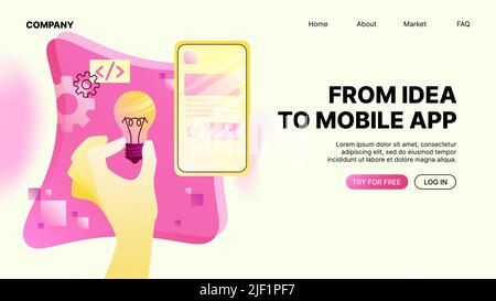 De l'idée à la bannière de l'application mobile. Page de renvoi du site Web de développement d'applications . Illustration vectorielle Illustration de Vecteur