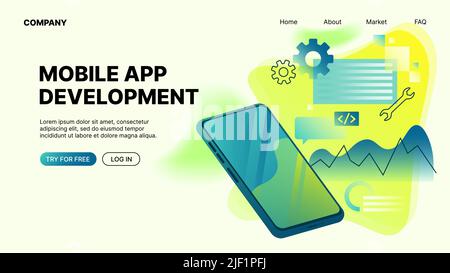 Développement d'applications mobiles. Bannière Web horizontale. Illustration vectorielle Illustration de Vecteur