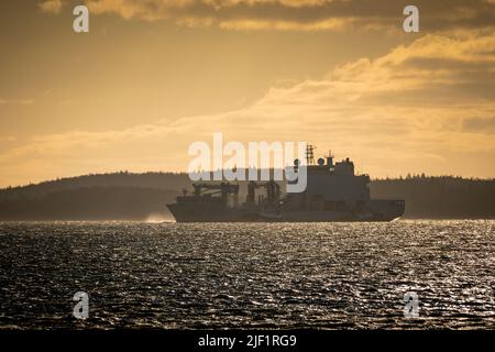 Navire d'approvisionnement MV Astérix de la Marine royale du Canada, propriété de la flotte fédérale, loué dans le port de Halifax, en Nouvelle-Écosse, au Canada. Banque D'Images