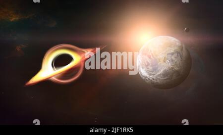 Trou noir avec globe terrestre dans l'espace. Éléments de cette image fournis par la NASA. Banque D'Images