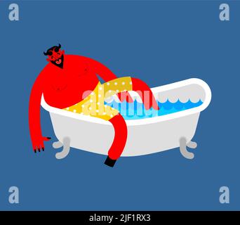 Diable dans le bain. Satan prend le bain. Illustration vectorielle Illustration de Vecteur