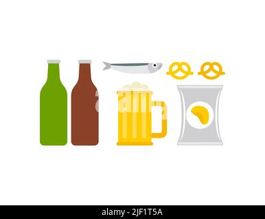Bière et encas icône. Fish and chips et une tasse de symbole de bière. Affiche de pub Illustration de Vecteur