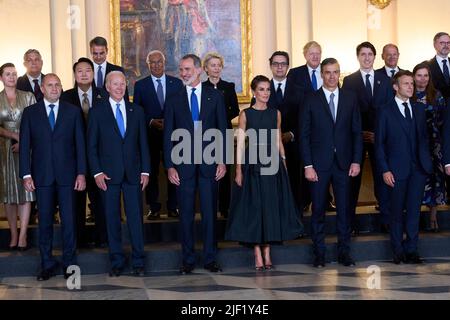 Madrid. Espagne. 20220628, le roi Felipe VI d'Espagne, la reine Letizia d'Espagne, Joe Biden, Alexander de Croo, Justin Trudeau, mette Frederiksen, Emmanuel Macron, Katrin Jakobsdottir, Mario Draghi, Xavier Bettel, Mark Rutte, Jonas Gahr Store, Antonio Costa, Boris Johnson, Kyriakos Mitsotakis, OLAF Scholz, Pedro Sanchez, Premier ministre, Viktor Orban, Mateusz Morawiecki, Boiko Borísov, Eduard Heger, Janez Jansa, Kaja Kallas, Arturs Krišjānis Kariņš, Ingrida Šimonytė, Nicolae Ciucă, EDI Rama, Andrej Plenković, Zdravko Krivokapic, Dimitar Kovačevski, Jacinda Ardern, Yoon Suk-yeol, Anthony Albanese, Fumi Banque D'Images