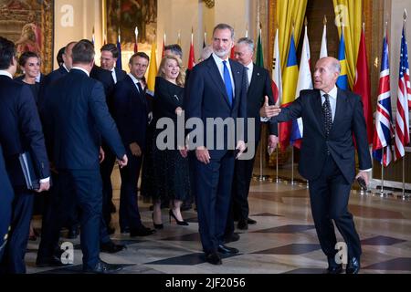 Madrid, Madrid, Espagne. 28th juin 2022. Le roi Felipe VI d'Espagne assiste à un dîner de gala aux chefs d'État lors du Sommet de l'OTAN de 32nd au Palais royal de 28 juin 2022 à Madrid, Espagne (Credit image: © Jack Abuin/ZUMA Press Wire) Banque D'Images